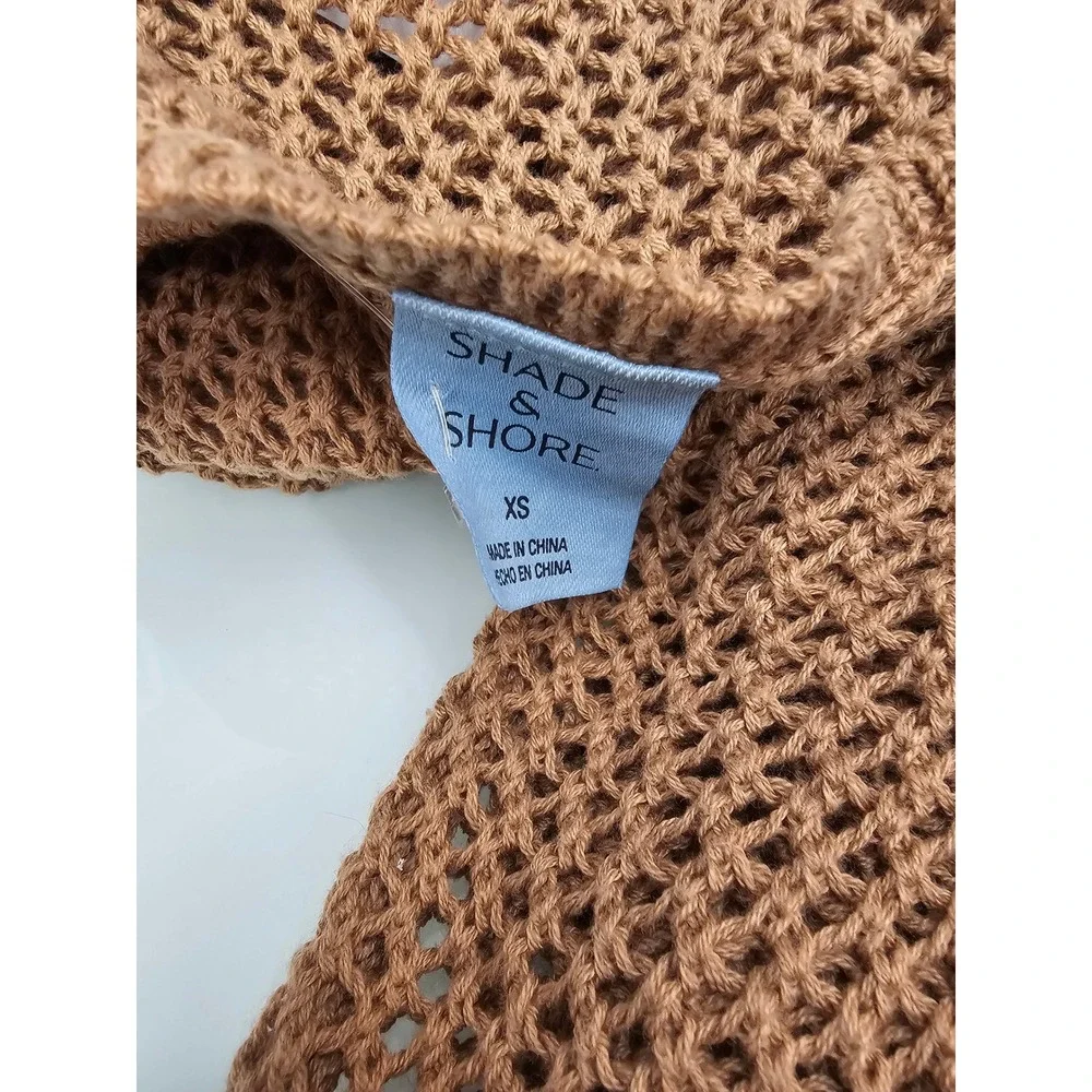 Shade & Shore Womens XS Copper Brown Crochet Open Knit Bell Sleeve Cover Up‎ Top